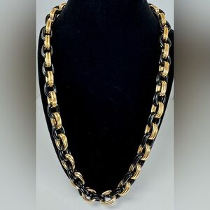 Vintage Chunky Double Gold-tone & Black Chain Link Necklace 22” #1500